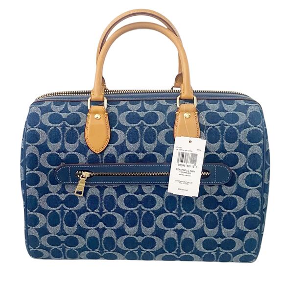 NWT Coach Rowan Large Satchel Bag In Signature Blue Denim Canvas - Picture 2 of 15
